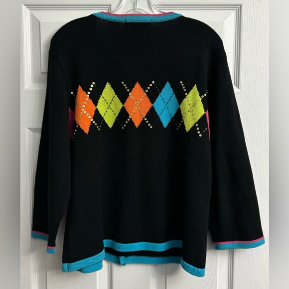 VTG Jack B Quick Beaded Button Up Cardigan Argyle Size Large.*MISSING BUTTON* - Picture 4 of 4